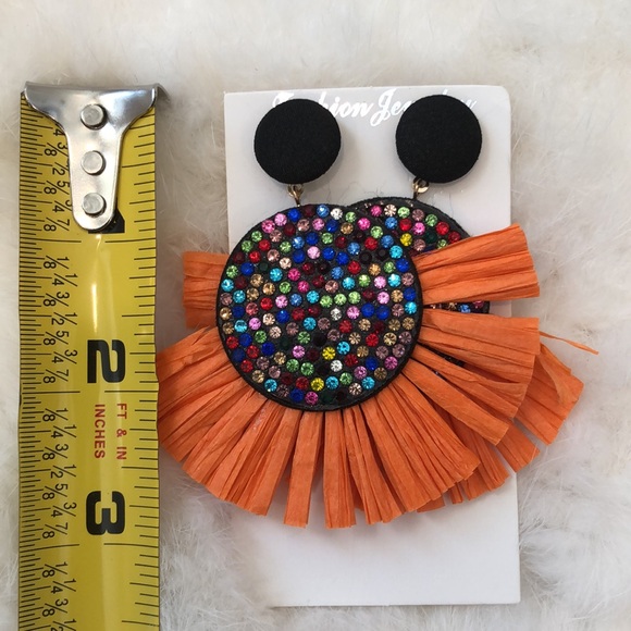 Large Multicolor Rhinestone Fringe Tassel Earrings - Picture 8 of 9